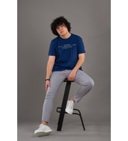 REGULAR FİT BASKILI BİSİKLET YAKA ERKEK T-SHİRT (Saks)