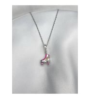 Pembe Gümüş Renkli Paten Charm Kolye Paslanmaz Çelik