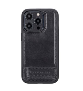 Bouletta Apple iPhone 14 Pro Uyumlu Deri Standlı Arka Kapak RST1 (Siyah)