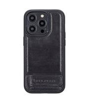 Bouletta Apple iPhone 14 Pro Uyumlu Deri Standlı Arka Kapak RST1 (Siyah)