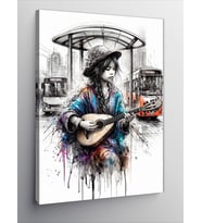 Kanvas Tablo Mandolin Çalan Cocuk