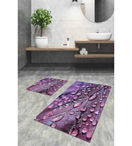 Mor 3D Üç Boyutlu Banyo Halısı Klozet 2'li Paspas Seti BS024