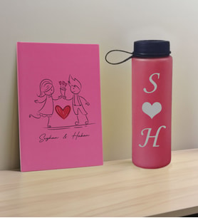 BK Gift Sevgiliye Özel İsimli Pembe Defter ve Fuşya Cam Matara Hediye Seti-6, Sevgiliye Hediye, Sevgililer Günü, Yeni İş Hediyesi