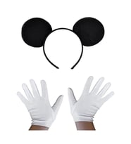 Siyah Mickey Mouse Tacı ve Beyaz Eldiven Seti