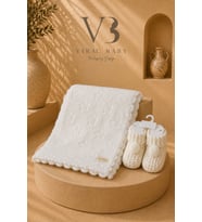 Lüks 2'li Bebek Hediye Seti Kabartmalı Welsoft Peluş Yıldız Battaniye & Pon