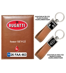 Plakanıza Özel Bugatti Logolu Taba Ruhsat Kabı ve Anahtarlık