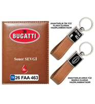 Plakanıza Özel Bugatti Logolu Taba Ruhsat Kabı ve Anahtarlık
