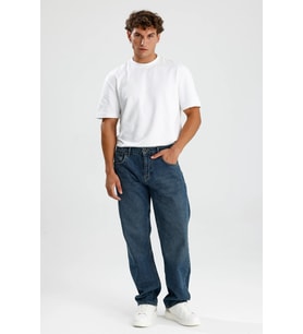 #ErkekJean %100 Pamuk Orta Koyu Indigo Denim Rahat Konforlu David13 Bol Kesim Erkek Jean Pantolon