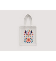 Kedi Yüzü Folk Çiçekli Mandala Desenli Kadın Omuz Çantası Hediyelik Ham Bez Çanta