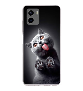 PrintiFy Vivo Y15s ile Uyumlu 1mm Slim Fit Kedi 2 050c Baskılı Şeffaf  Kılıf