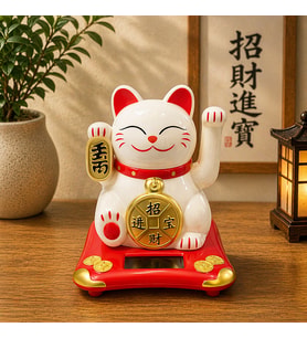 Solar Enerjili Şans Getiren Kedi Maneki Neko Dekoratif Biblo Feng Shui