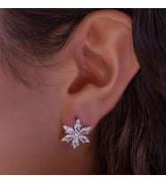 Lotus Çiçeği Tasarımlı Beyaz Zirkon Taşlı Rose 925 Ayar Gümüş Küpe