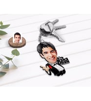 BK Gift Kişiye Özel Godfather Baba Karikatürlü Ahşap Anahtarlık-2 (Beyaz)