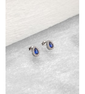 Else Silver Yeşil Oval Taşlı Gümüş Küpe (Mavi)