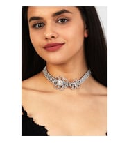 Kadın Flor Model Zirkon Taşlı Gümüş Pırlanta Abiye Gerdanlık Kolye Tasma Boyunluk Gelin Choker Takı