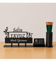Müzik Öğretmeni Masa İsimliği - Kişiye Özel, Mesleklere Özel İsimlik - Metal Ofis İsimliği, Kalemlik ve Kartlık Seti- Yeni İş, Terfi Hediyesi