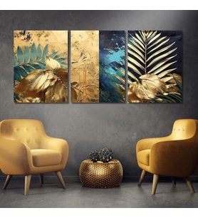 3'lü Kanvas Duvar Tablosu Gold Siyah Avangart Desenler
