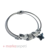 Marka Sepeti Üç Kelebek Zirkon Tasarım Charm Gümüş Kaplama Çelik Bileklik