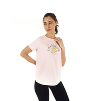 Kadın Baskılı Kısa Kollu Bisiklet Yaka Tişört Pembe Mel (Pembe Melanj)