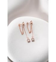 925 Ayar Gümüş Rose Kaplama 5 Mm Tektaş Sallantılı Zincir Baget Taşlı Tektaş Küpe