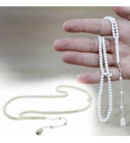 Deve Kemiği Namaz Tesbihi - Sistemli - Beyaz Renk - Mini Boy - Küre Kesim