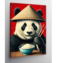 Kanvas Tablo Şapkalı Panda ve Yemek