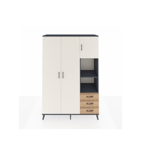 Hyperion Dolap 5 Raflı 3 Çekmeceli Tek Askılı 132x44x195 Antrasit-Aytaşı/Çam