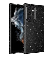 Galaxy S22 Ultra Kılıf Kamera Korumalı Simli Lüks Koton Kılıf (Siyah)