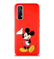 Realme 7 Soft Premier Kapak Mickey Mouse-C Tasarımlı Silikon Kılıf - Kırmızı (Şeffaf)