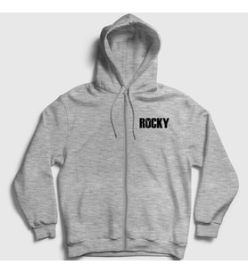 Presmono Unisex Gri Logo Film Rocky Fermuarlı Kapüşonlu Sweatshirt 250141tt (Gri)