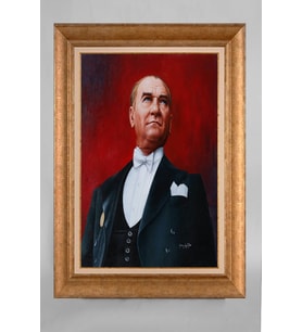 Altın Varaklı Paspartulu Çerçeveli Atatürk Tablo nt1224