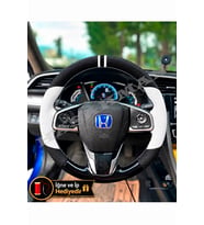 Honda Civic FC5 Dikme Direksiyon Kılıfı Delikli Deri Parlak Siyah Beyaz Detay Çift Yüzük ve Dikiş 2016-2021