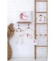 Pia Baby Premium %100 Pamuk İsme Özel Kız Bebek Hediye Seti Zıbın Yastık Kılıfı 5065-06 (Ekru)