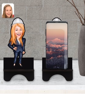 BK Gift Kişiye Özel Kadın Mühendis Karikatürlü Ahşap Biblo Telefon Standı-1