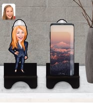 BK Gift Kişiye Özel Kadın Mühendis Karikatürlü Ahşap Biblo Telefon Standı-1