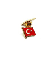 Ay Yıldız Türk Bayrağı Yaka Rozeti Altın Kaplama Zeminli Kadın Erkek Parlak Dalgalı Bayrak Rozet (Çok Renkli)