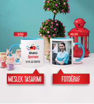 Almanca Öğretmenine Hediye Almanca Öğretmeni Kupa Bardak Mavi Fotoğraflı