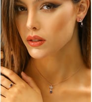 925 Ayar Gümüş Lotus Çiçeği Motifli Safir Model Takı Seti