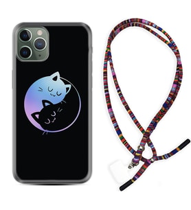 Apple iPhone 11 12 13 14 Pro Max Kılıf Boyun Asklı Rasta Silikon Love Cats 1604