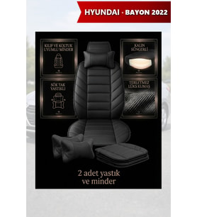 hyundai bayon 2022 Koltuk ve Kılıf uyumlu Minder Siyah Lüks Yastık 2 Minder 2 Yastık