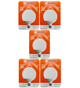 (5 Adet) 20W (120W) 3000K (Sarı Işık) E27 Duylu (Kalın Duy) Glop Led Ampul