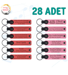 Nar Çiçeği & Pembe, 28’li Set, Mesajlı Deri Hatıra Anahtarlık, Yılbaşı Kutlamalarına Özel Anı