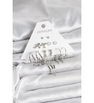 Pirinç Gümüş Renk 6'lı Kadın Küpe Seti - TJ-BKP11329