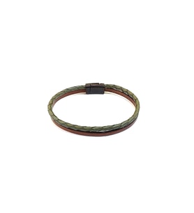 Olive Brown Pure Braid – Zeytin Yeşili Örgü & Kahverengi Bant Erkek Deri Bileklik-1408