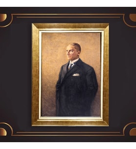 Altın Varaklı Çerçeveli Paspartulu Atatürk Tablo nl02A307 (Gold)