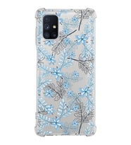 Samsung Galaxy M51  Köşe Korumalı Antişok Kapak Floral Mavi Tasarımlı Şeffaf  Kılıf