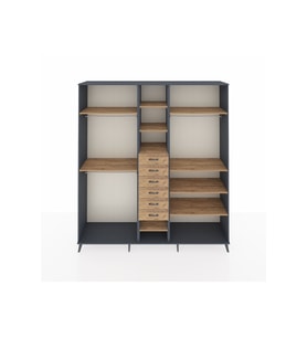 Hyperion Dolap 10 Raflı 6 Çekmeceli 3 Askılı 220x44x243 Antrasit-Çam/Çam