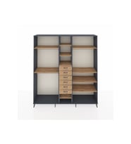 Hyperion Dolap 10 Raflı 6 Çekmeceli 3 Askılı 220x44x243 Antrasit-Çam/Çam