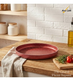 ARZU ÇELİK 3lü  Granit Pizza Tepsisi Seti - Kırmızı