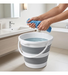 Katlanabilir Temizlik Kovası 13 Litre, 30 cm Çap, Açık 28 cm Kapalı 6 cm, Yer Kaplamayan Akordiyon Kova, Banyo Mutfak Kamp ve Karavan İçin, Gri